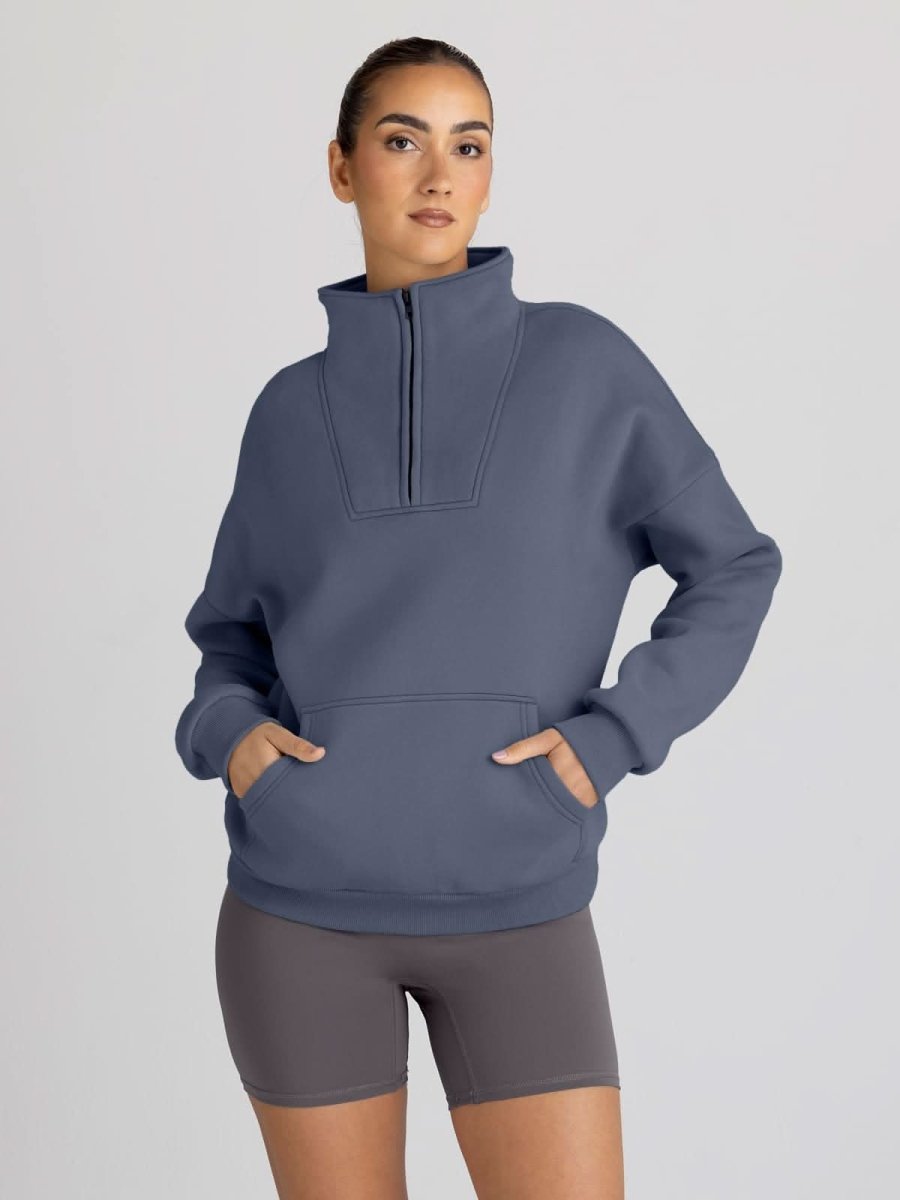 Trendy Queen Sweatshirts Half Zip Pullover Quarter Zip Oversized Hoodies Sweaters Comfy Fall Outfits 2024 Y2K Winter Clothes - Love Salve
